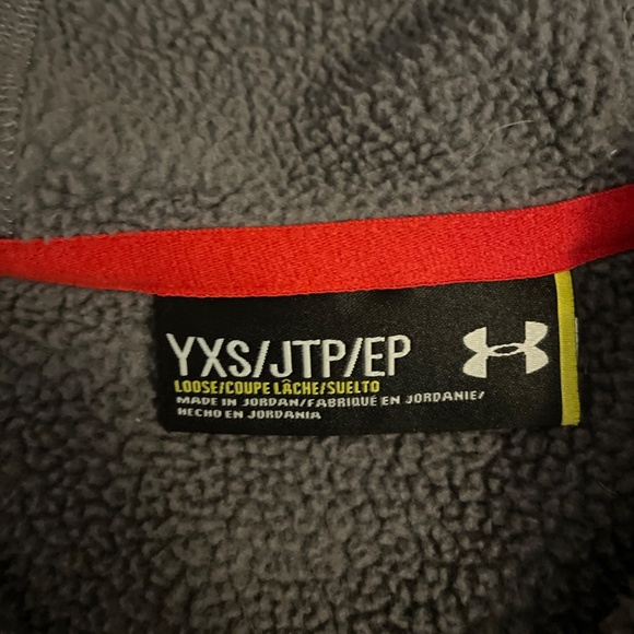 Under Armour Fleece Hoodie Quarter Zip Front Pocket Sweatshirt YXS Grey & Red - Picture 5 of 6